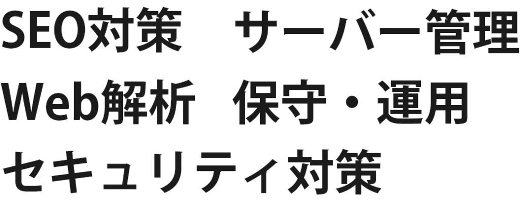 SEO対策、サーバー管理、Web解析、保守・運用、セキュリティ対策